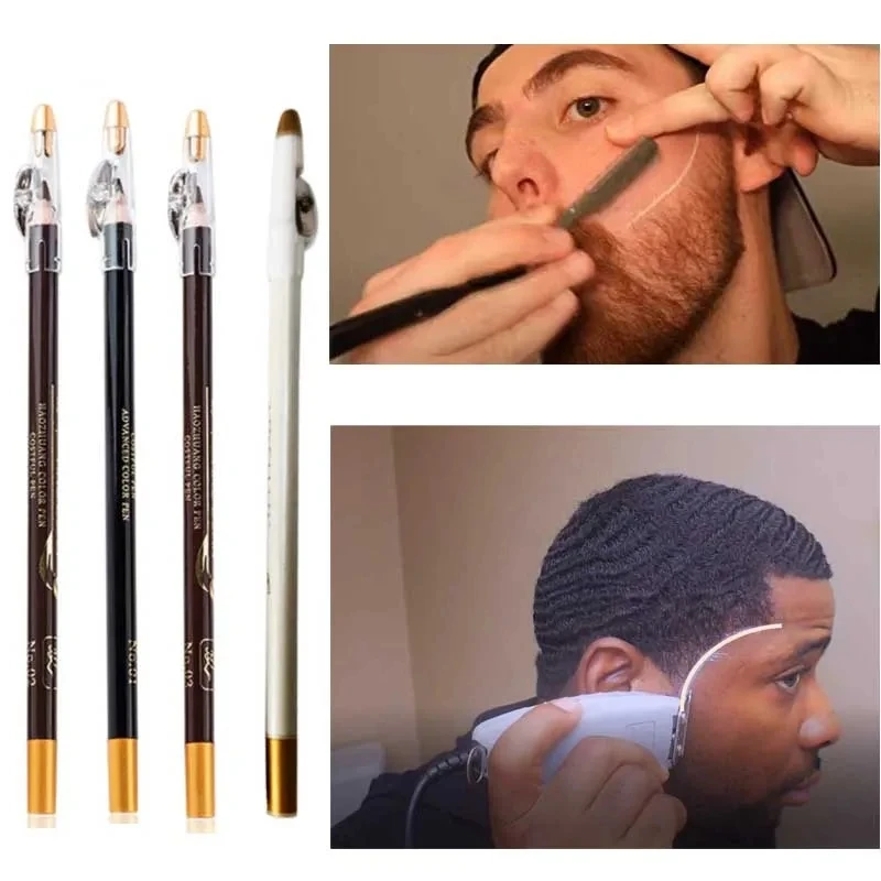 Lápiz para hombres, borde de barba, línea de cabello, maquinilla de afeitar, accesorios con forma de peluquero con sacapuntas, línea de pelo, lápiz de maquillaje para cejas
