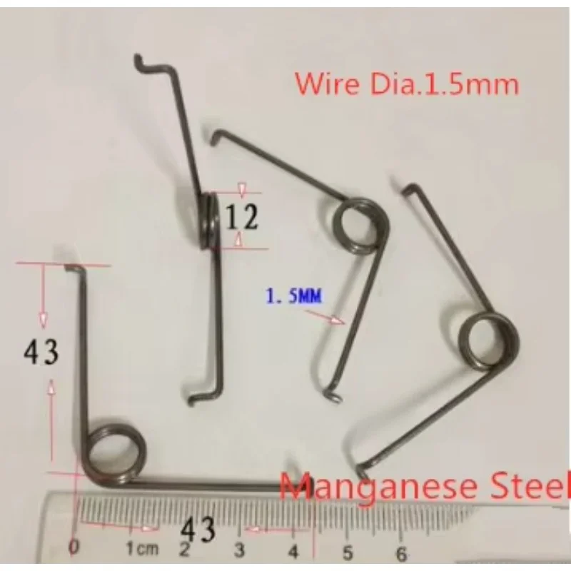 10 piezas de alta calidad, 1,5x12x43mm, 2 círculos, resorte  torsión  acero al manganeso, resortes  hardware, resortes gir