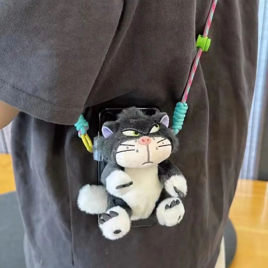 

Cute cartoon plush Lucifer cat figurine phone back clip phone case crossbody rope outdoor anti loss safety rope for women