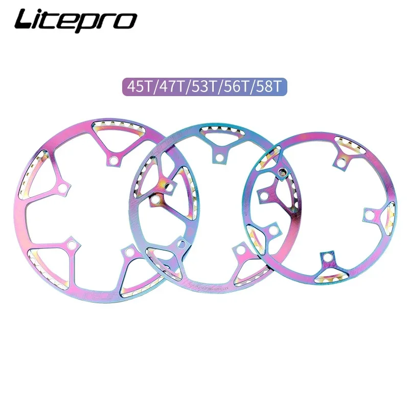 

Litepro 45T-58T Single Speed Disc 130mm BCD Folding Bke Integrated Chainring With Guard Bicycle Parts Electroplating Color