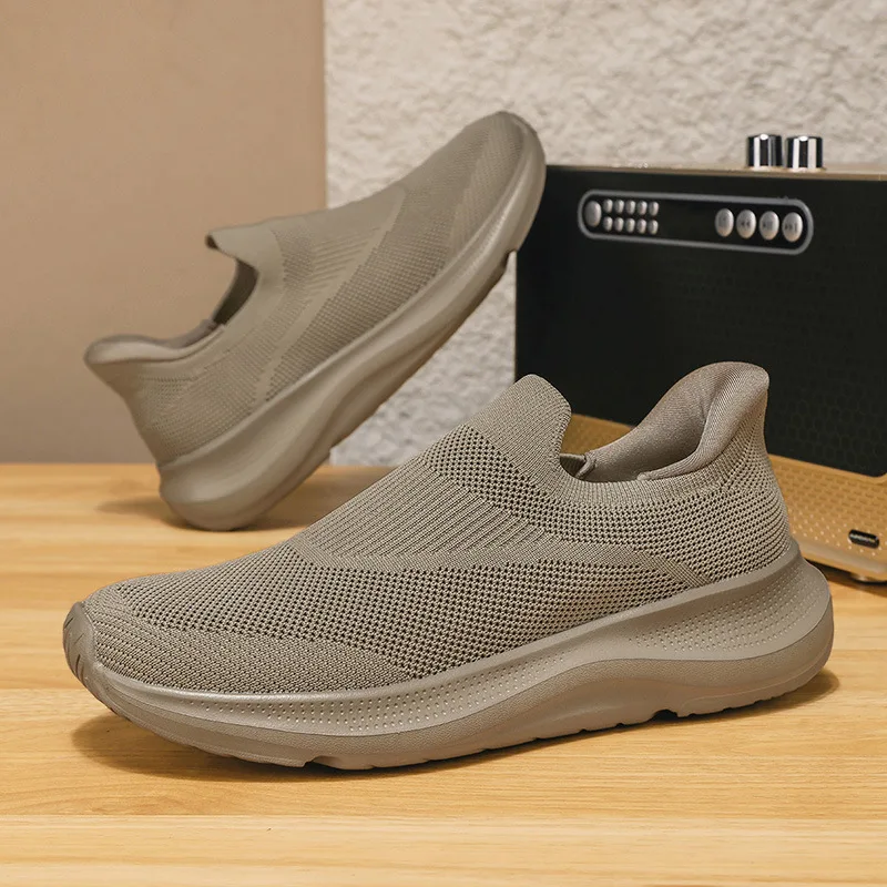 Men's Slip-On Breathable Knit Sneakers Lightweight Stretchy Casual Shoes with Cushioned Sole for Walking Travel and Daily Wear