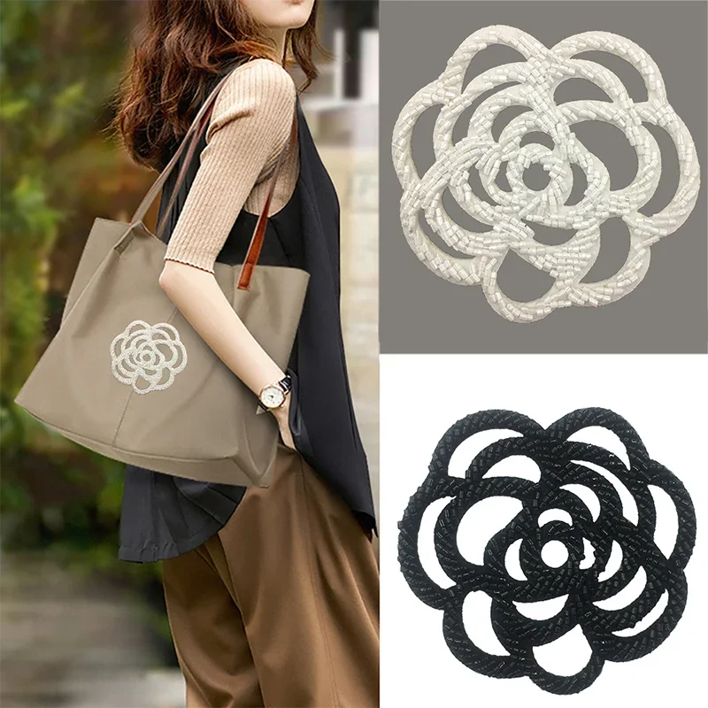 Beaded Tube Rose Patches Hand-Sewn Hollow Flower Appliques Sew-on Clothing Accessories DIY Clothes Hats Bags Decorative Stickers