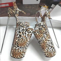 Crossdresser Transgender Sandals Shallow Mouth Women Shoes 30cm Ultra Thin High-Heeled Steel Pipe Dance Pumps Leopard Stilettos