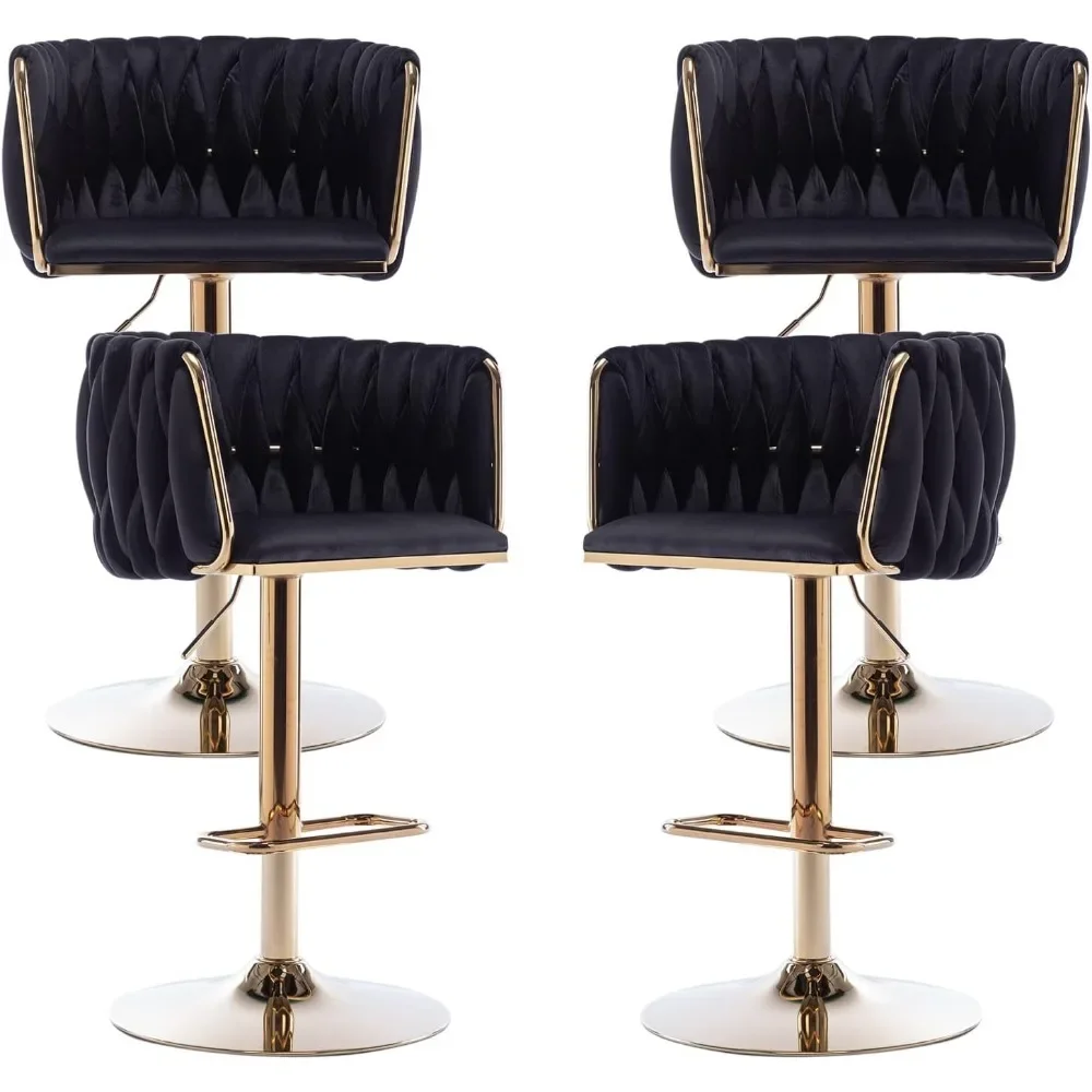 

Velvet Bar Stools Set of 4, Swivel Counter Height Bar Stool with Woven Back, Gold Kitchen Bar Stools for Kitchen Island, Cafe