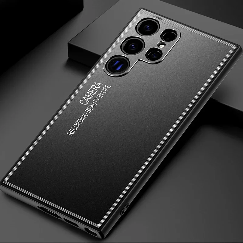 Sandblasted Back Plate Phone Case for Samsung Galaxy S23 S24 Plus S25 S24 S23 Ultra Metal Camera Protect Back Cover Phone Shell