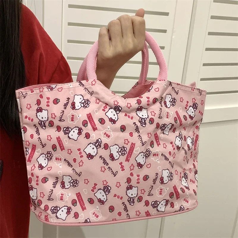 

Sanrio Hello Kitty Large Capacity Handbag Cute Cartoon KT Cat Fashion Shopping Go Out Attend Class Portable Commute Bag Gifts