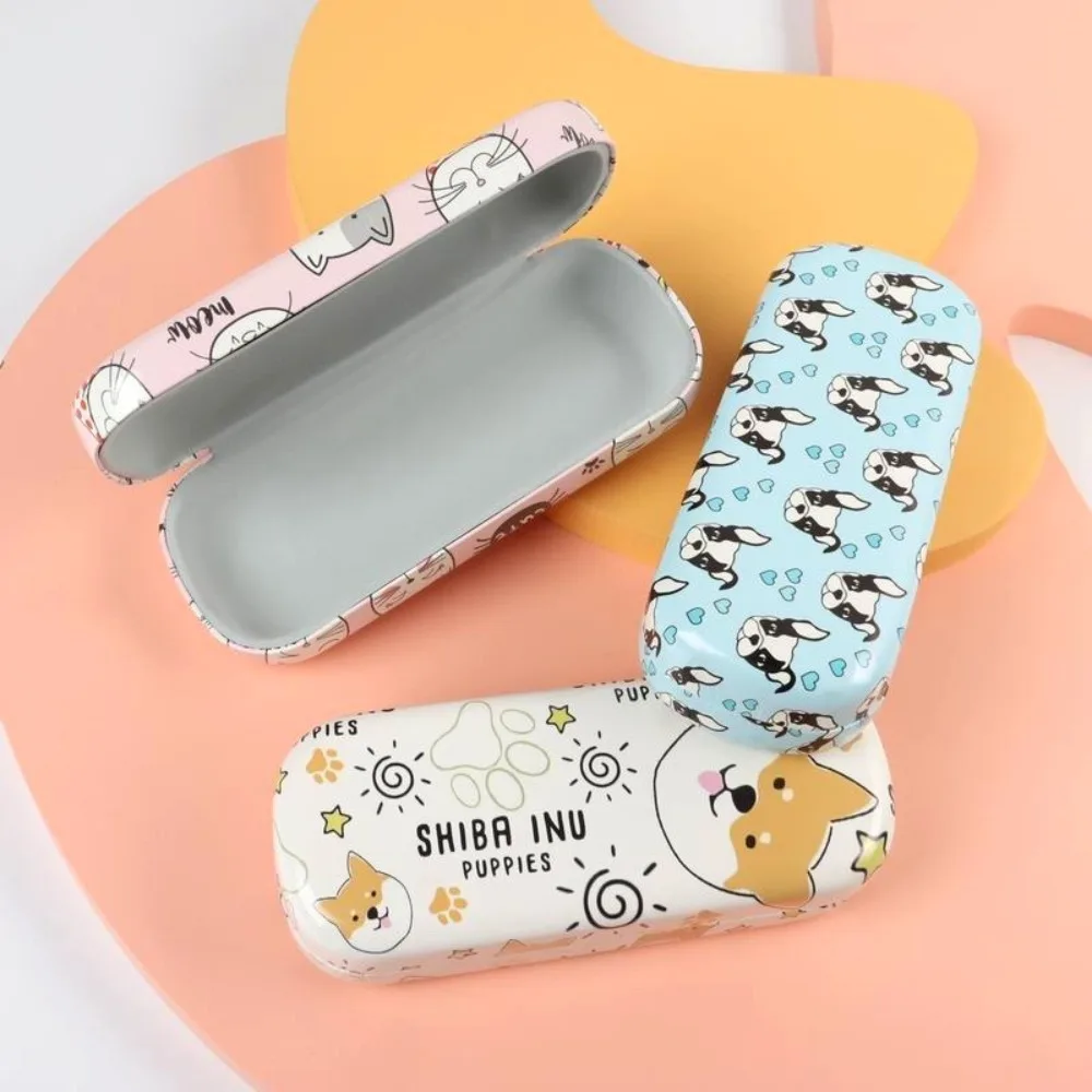 

PU Leather Glasses Box Cartoon Hard Shell Cute Pattern Eyeglasses Case Cat Dog Printed Glasses Storage Case Men