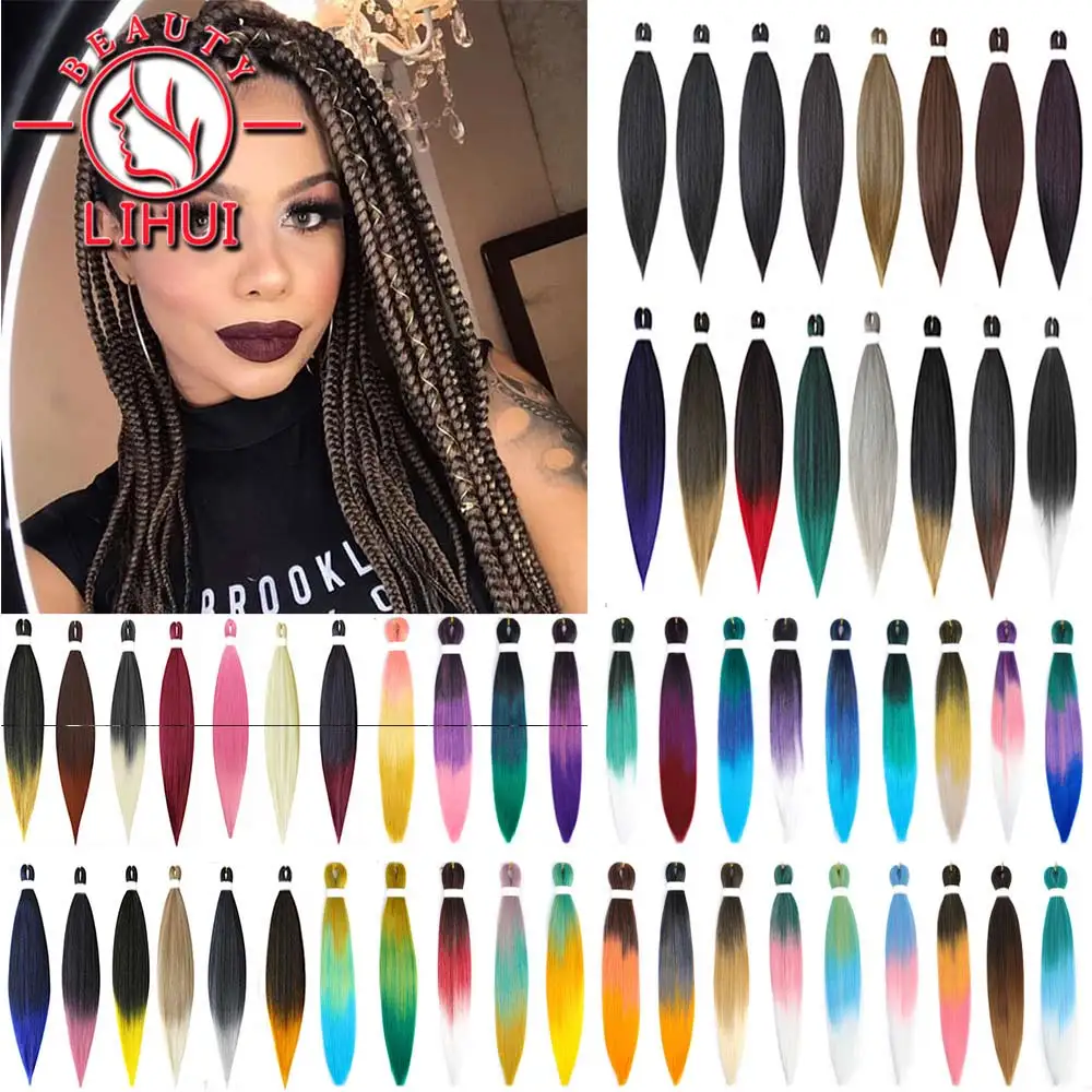 

Easy Crochet Braids Ombre Hair Extensions Bundles Yaki Straight EZ Braiding Pre Stretched Synthetic Braid For African Women 6pcs