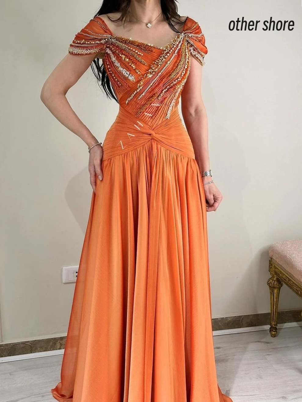 Andere Ufer elegante Vintage süße orange Perlen Chiffon Rüschen Sommer anpassen formale Gelegenheit Abschluss ball Kleid Abend Party Kleider