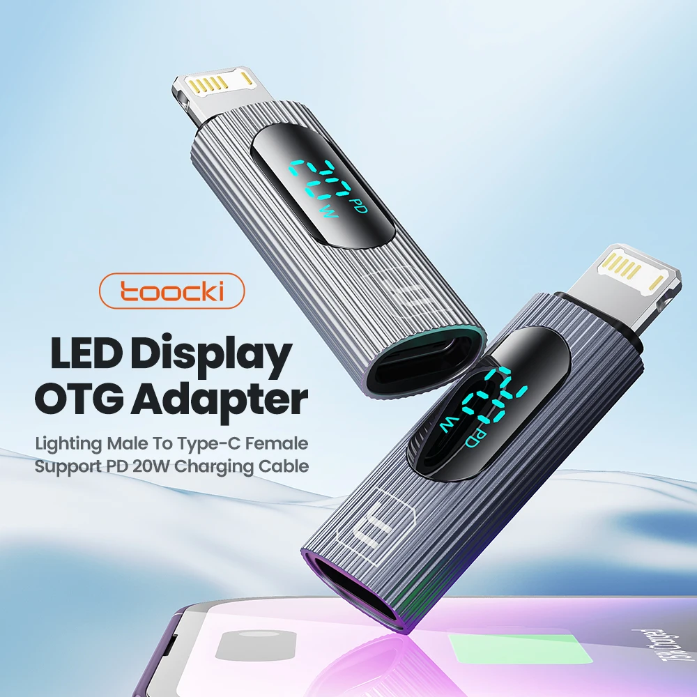 Toock 2/3/5 Pack USB C to Lightning Adapter OTG Convertor PD 20W Fast Charging LED Display for iPhone 14 13 12 11 Pro Max iPad