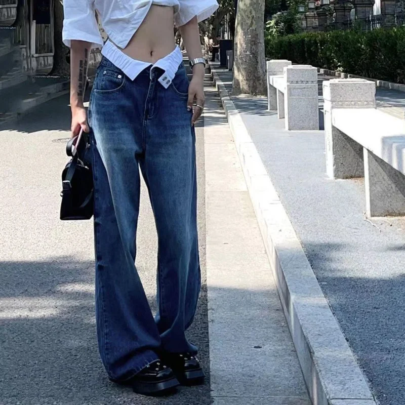 High Waist Women Jeans Vintage Loose Straight Casual Wide Leg Jeans Pants Harajuku All-match Denim Pant Streetwear Denim Trouser