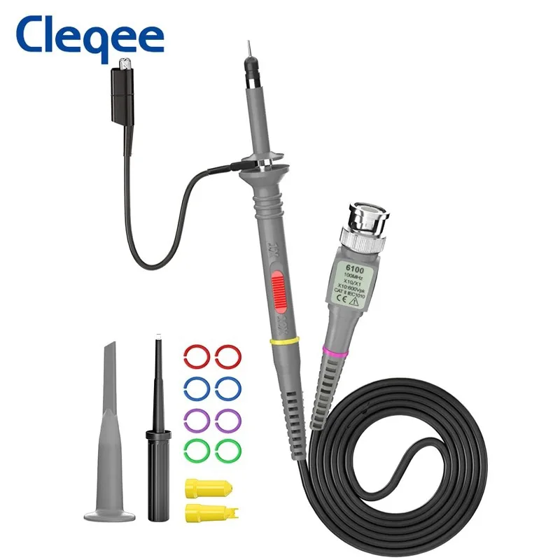 Cleqee P6100 1PC 100MHz Bandwidth Oscilloscope Probe 1X/10X Adjustable Attenuation  BNC Leads Switchable Input Voltage 10:1