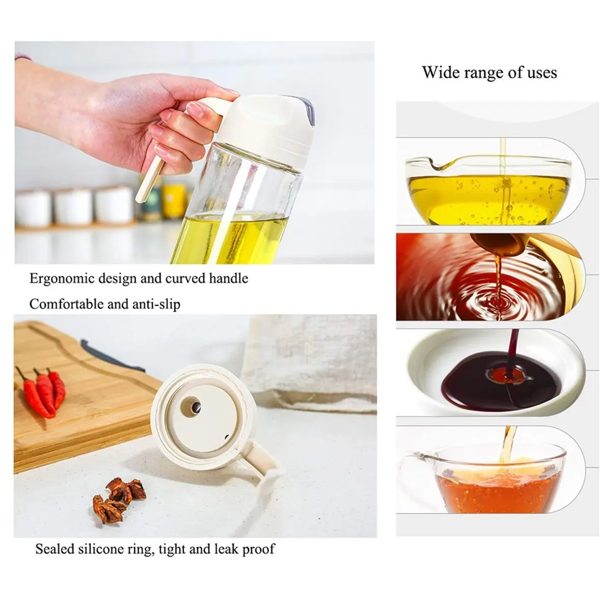 2026 Trend 2pcs Oil Bottle Household Anti-Leakage Oil Bottle Kitchen Automatic Opening and Closing Seasoning Bottle with Lid