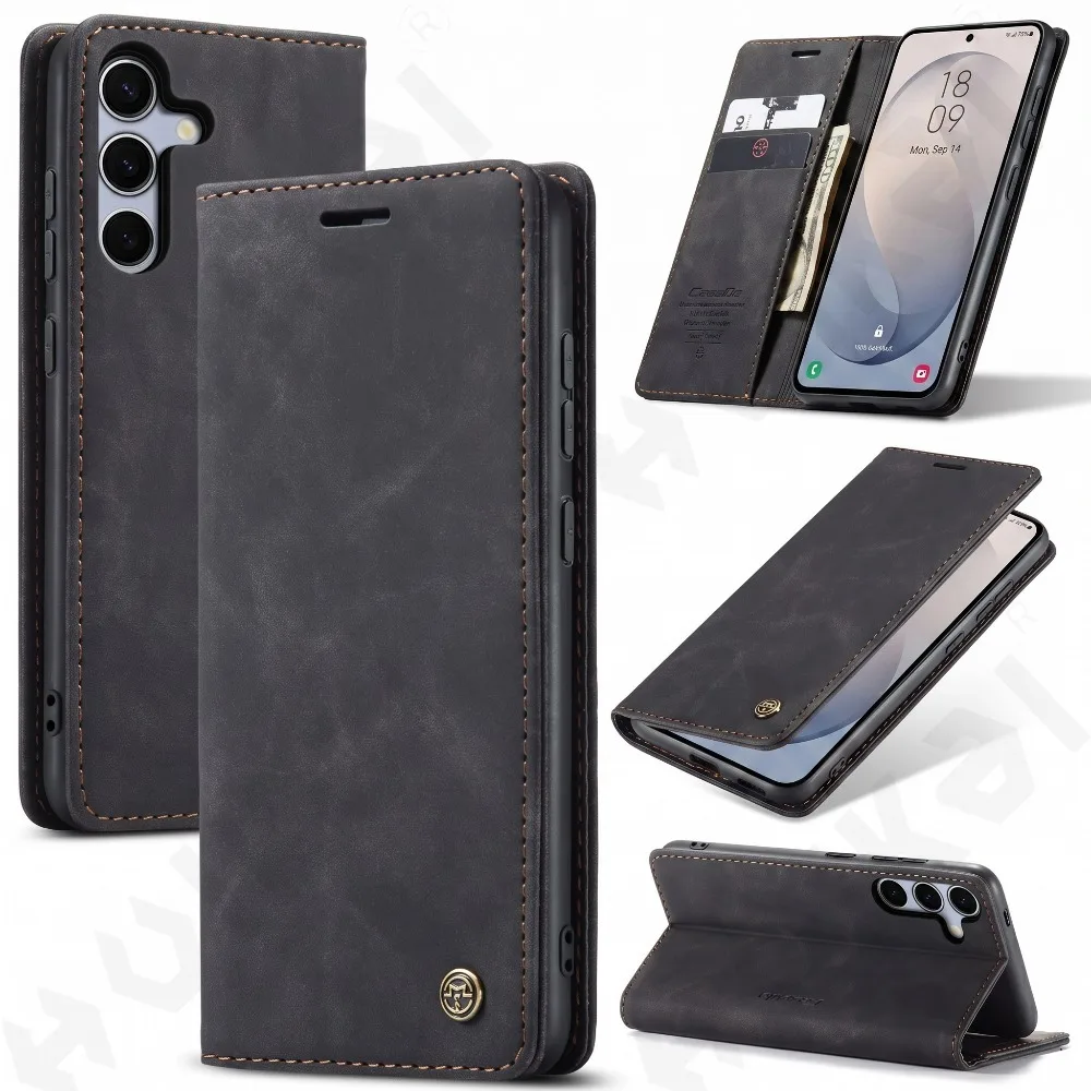 Case For Samsung S26 FE Ultra Plus 4G 5G S25 S24 A57 A37 A56 A36 5G Leather Kickstand Card Holder Pocket Stand Flip Full Cover