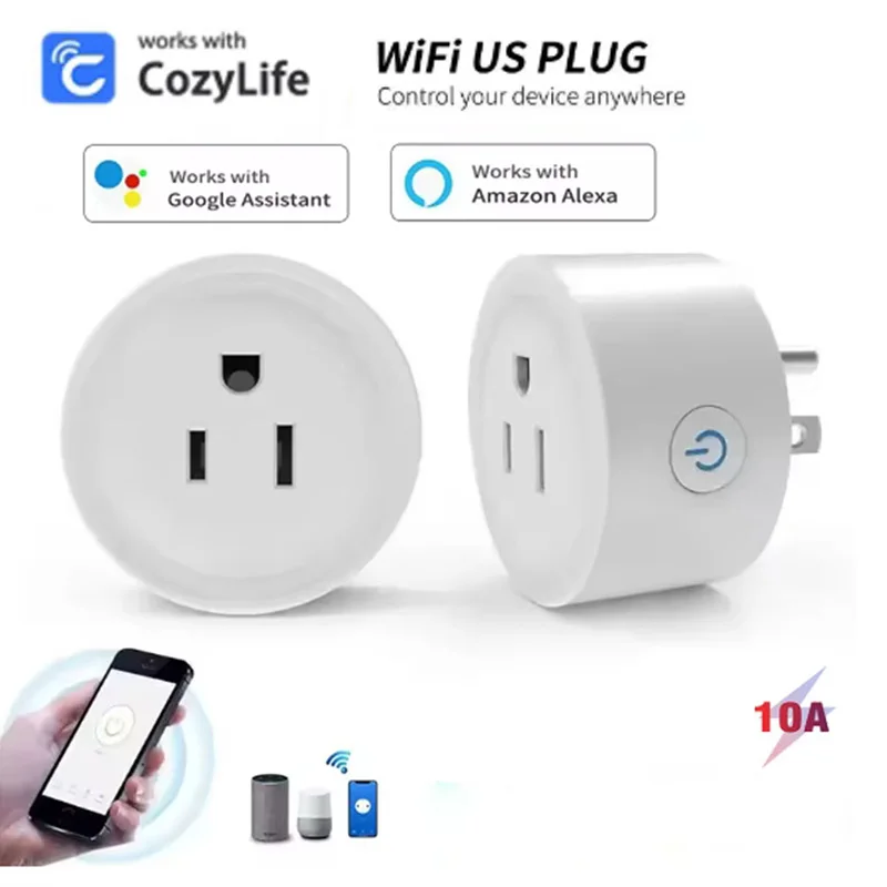 10A واي فاي مقبس ذكي الولايات المتحدة التوصيل إعداد الوقت وظيفة التحكم الصوتي Cozylife الأجهزة المنزلية الذكية يعمل مع أليكسا جوجل المنزل