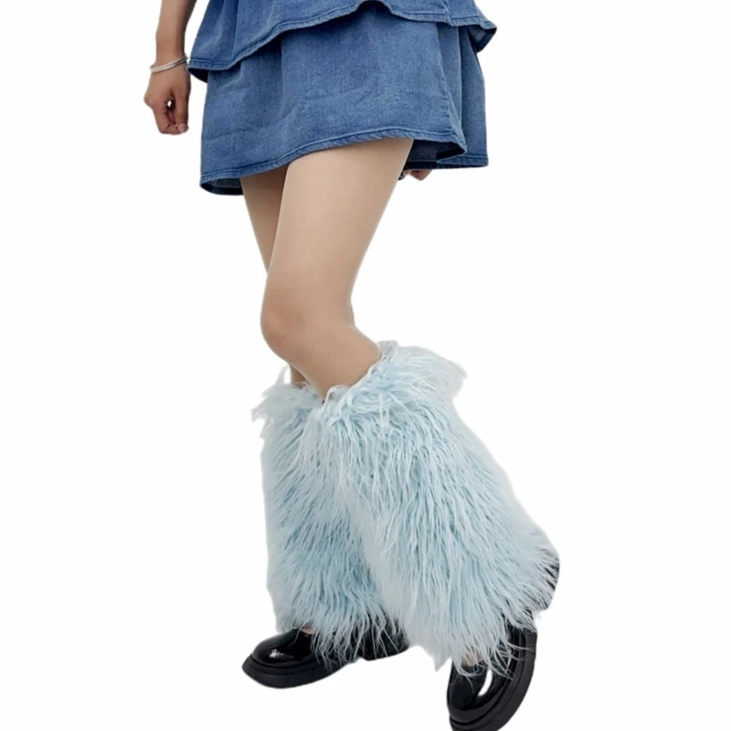Women Furs Leg Warmer Winter Furry Long Boot Cuffs Fuzzy Shoe Cover Party Costume for Holiday Festival Performances Play