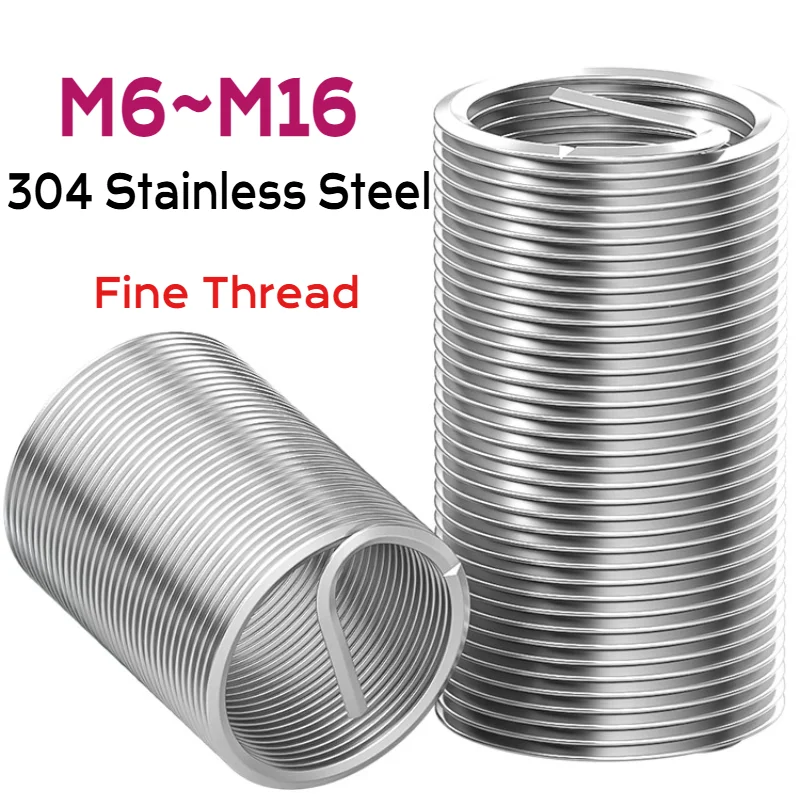 Yiqianyuan M6 M8 M10 M12 M14 M16 304 Stainless Steel Fine Thread Wire Thread Insert Screw Bushing Threaded Repair High Quality