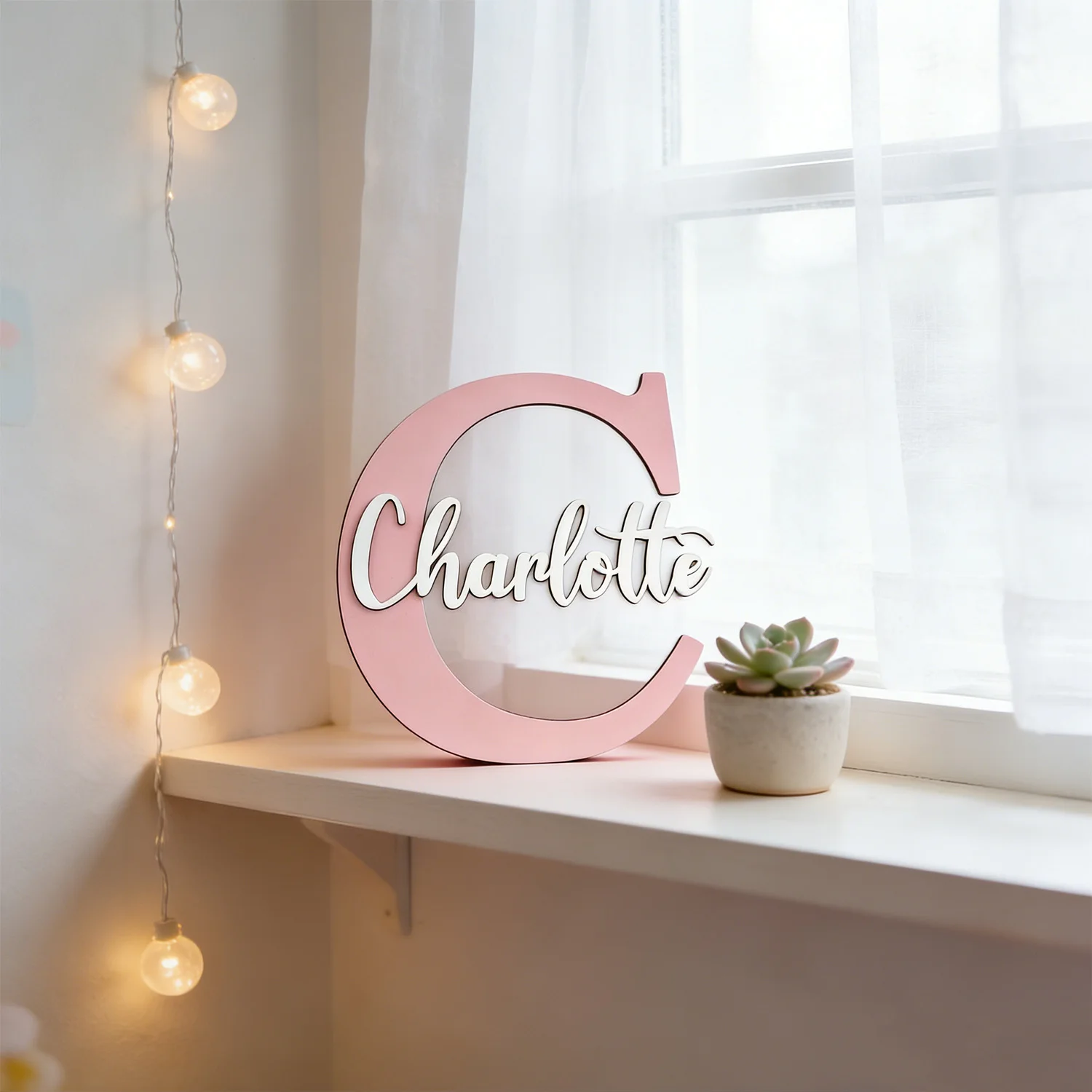 1pc Custom Two Layer Light Purple Initial Letter Wooden Name Sign Personalized Script Text Wall Tabletop Bedroom Decor Plaque