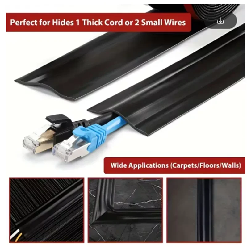 Cable Cover Protector PVC Self-Adhesive Wire Protection Strip Wear Resistant Prevent Trip Wall And Floor Wire Organizer For Home