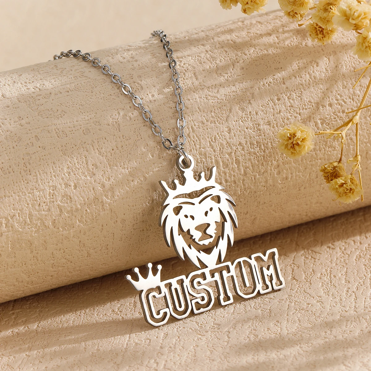

Personalized Custom Lion with Crown Name Necklace For Women Stainless Steel Handmade Nameplate Choker Chain Jewelry Gift