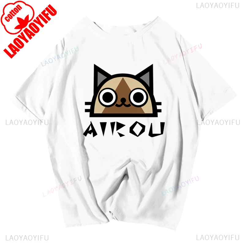 Kawaii AIROU Cat Cartoon Hot Sale Japan Game Monster Hunter T-shirt Cotton Women Man Modal Short Sleeve Tops Hipster Loose Tees