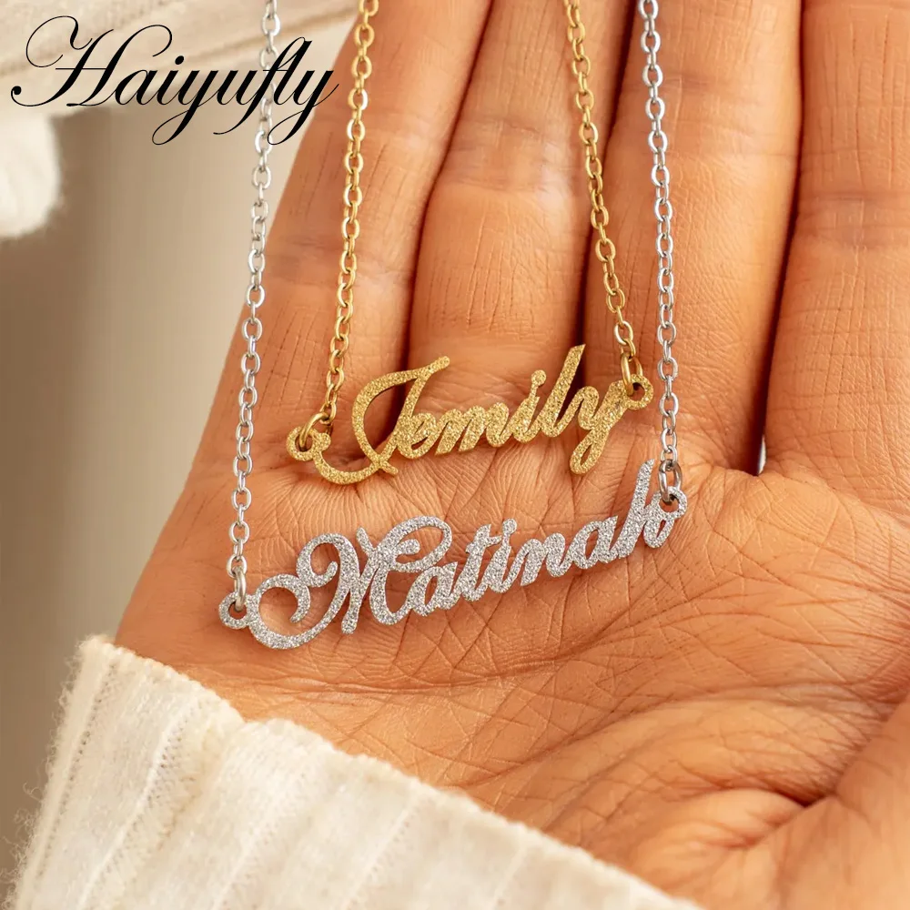 Haiyufly Personalized Custom Frosted Names Necklace for Women Stainless Steel Butterfly Pendant Chain Birthday Jewelry Kids Gift