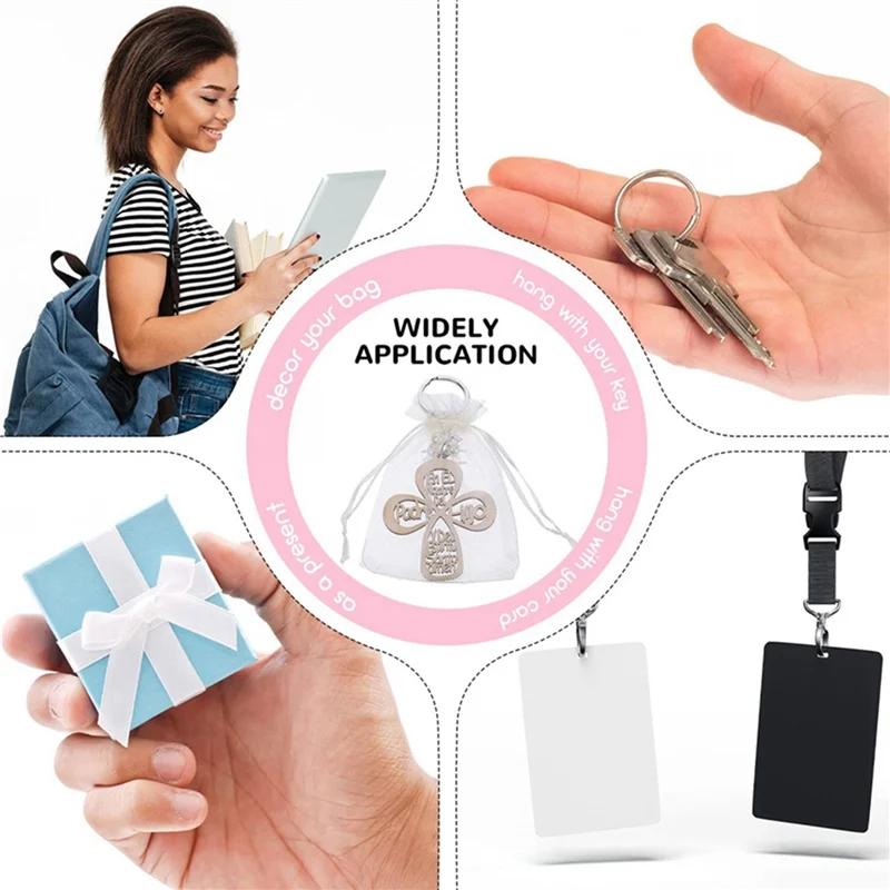 ABWR-40Pcs llavero de recuerdo de bautismo llavero de madera cruzado llavero de diseño de madera de bautizo con bolsa para primera comunión