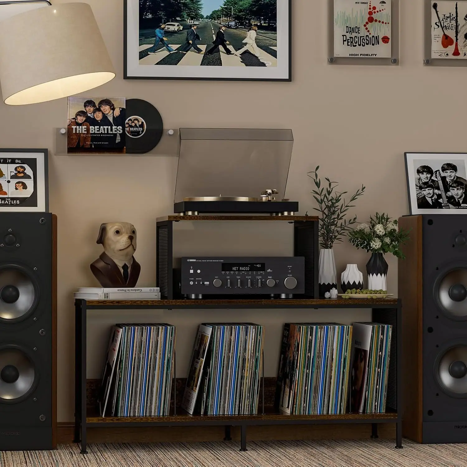 Bilateral record player table Large vinyl record storage rack Study audio display rack Power amplifier table