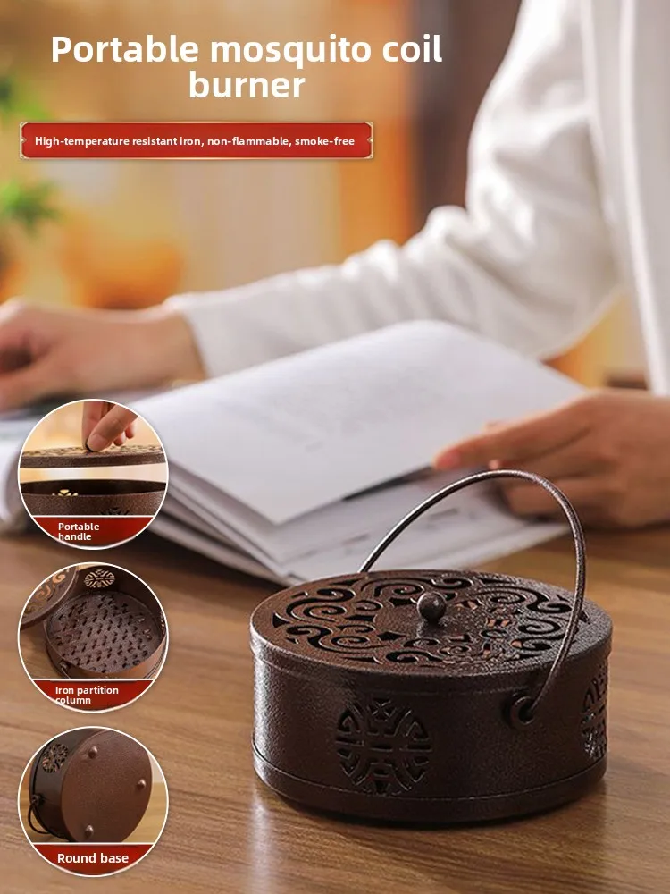 

Утолщенный железный поддон для москитных спиралей с крышкой, безопасный для использования на улице и в помещении, декоративный ароматический диффузор в китайском стиле, круглый