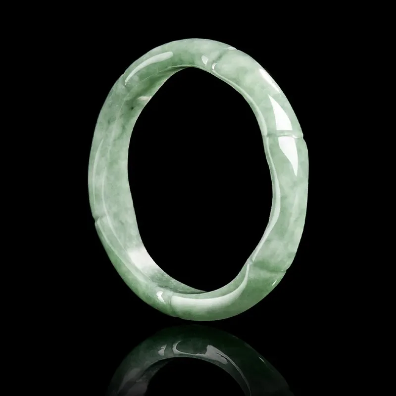 

TIMESWIND Natural A-type Jade Bean Green Bamboo Joint Three-d Women Ring with Certificate