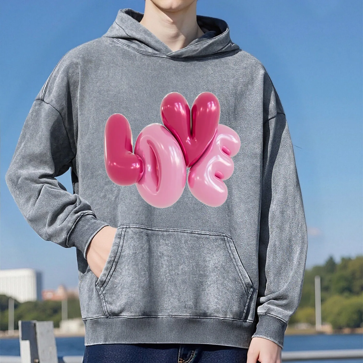 

Толстовка с капюшоном LOVE в стиле ретро, унисекс, повседневный, спортивный, из чистого хлопка, уличный стиль, 400 г