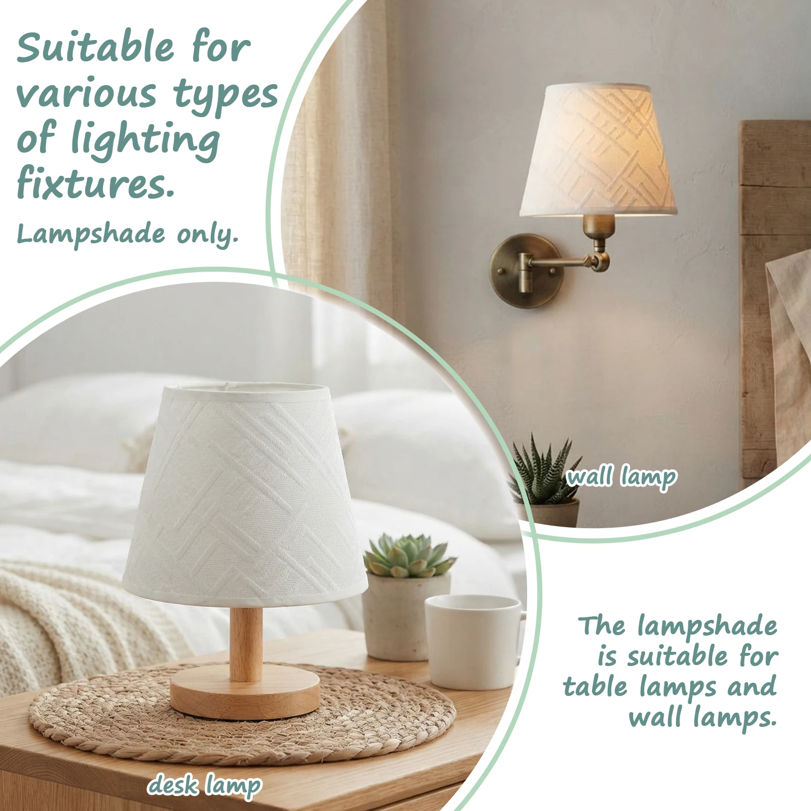 Ivory Geometric Pattern Lampshade Fabric Cone Shade Embossed Texture for Table Lamp Wall Lamp Bedroom Decor