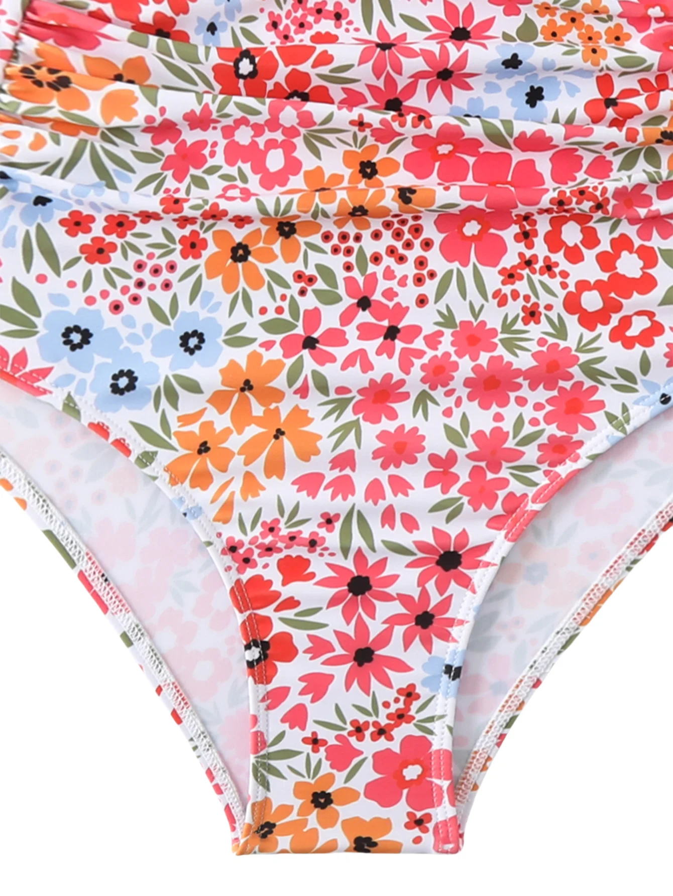 Damen Neckholder-Badeanzüge, einteiliger Badeanzug, plissiertes Design, florale Krawatte, rückenfrei, hohe Taille, sexy Bikini, Strandbadebekleidung, bedruckt