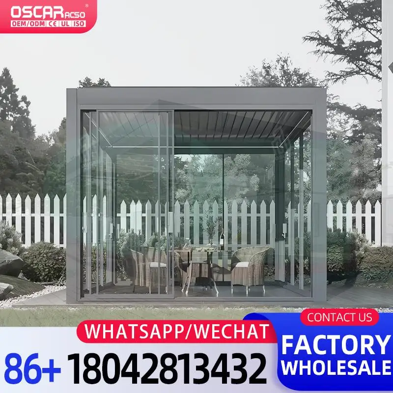 

Garden Backyard Electric Modern Adjustable Sunshade Waterproof Covers Bioclimatic for Outdoor Patio Poolside Pergola