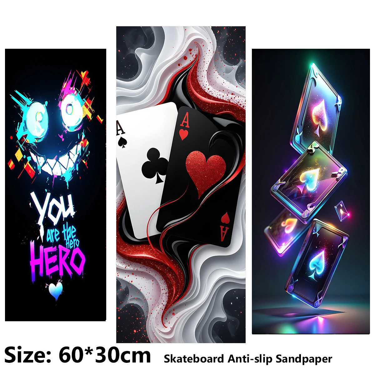 Electric Scooter Anti-slip Sticker Sandpaper Skateboard GripTape Sheet 60*30cm Variable Poker Comic Pattern