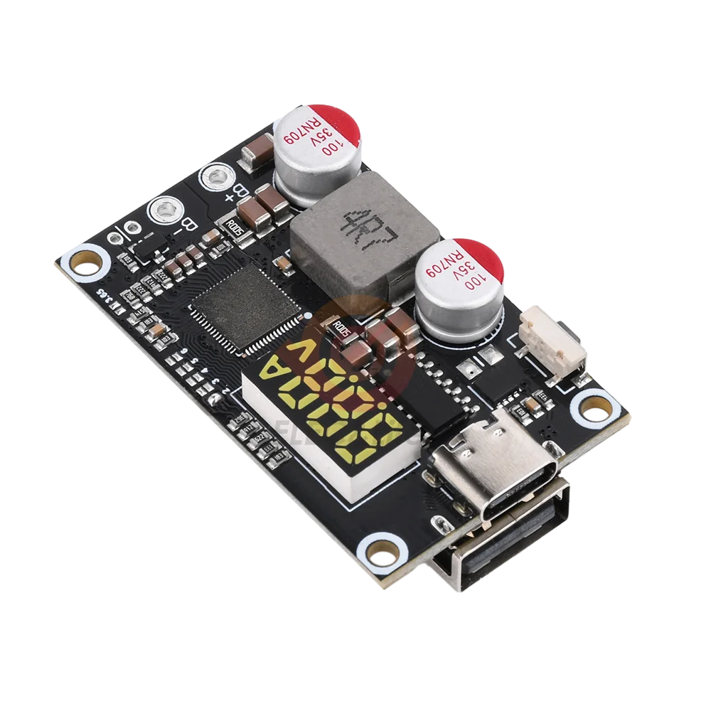 Pd/qc tipo-c usb 45w display led módulo adaptador de carregamento rápido 2-6s bms bateria de lítio módulo de carga rápida boost buck conversor