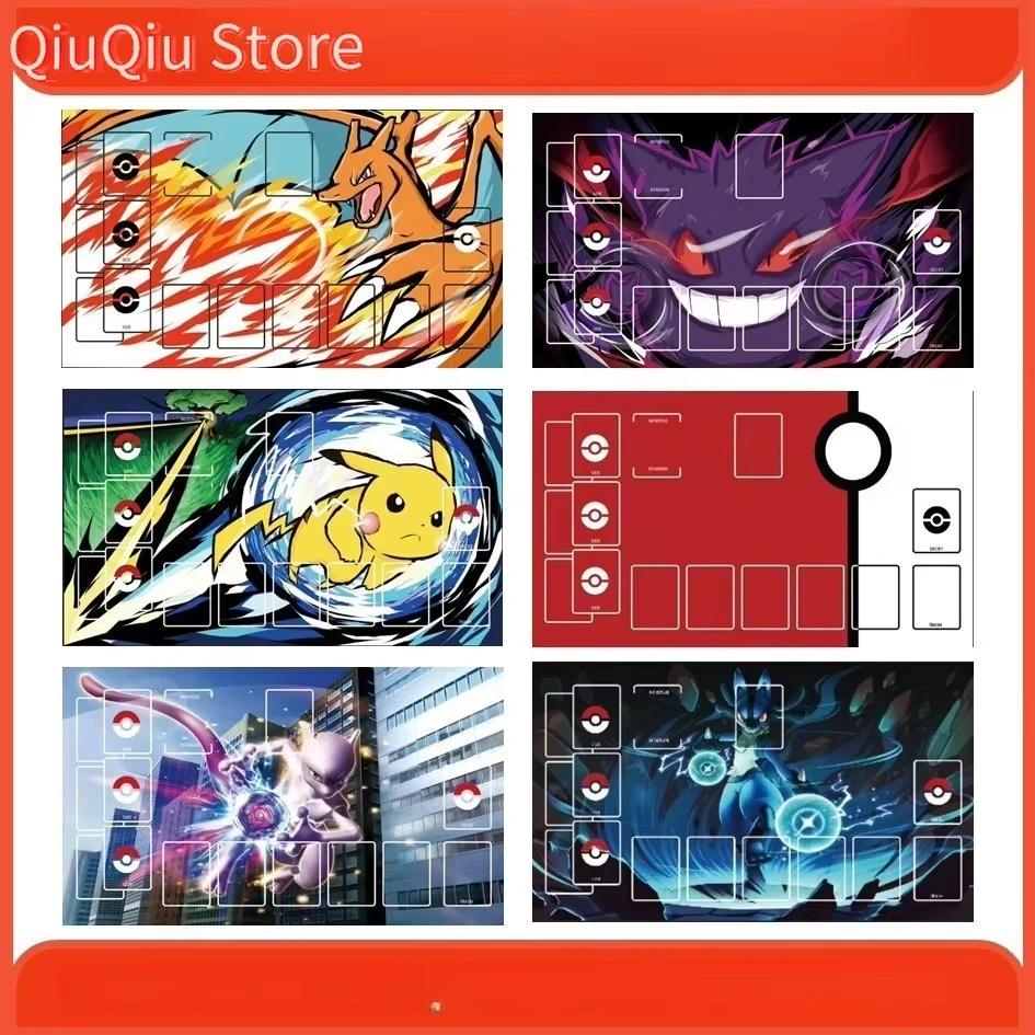 Pokemon TCG Playmat 6 Designs Charizard Gengar Pikachu Mewtwo Anti Slip Rubber Card Mat For PTCG Trading Card Battle Table Game