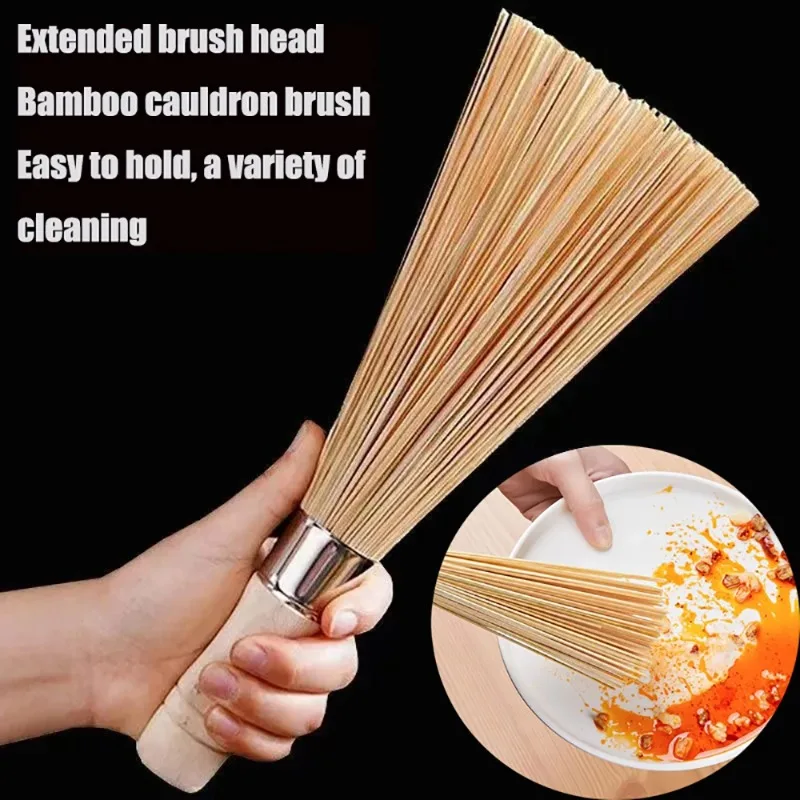 

Natural Bamboo Pot Brush with Long Handle - Kitchen Dish Cleaning Brush for Woks Home And Restaurant Grade Dish Brush Supplies