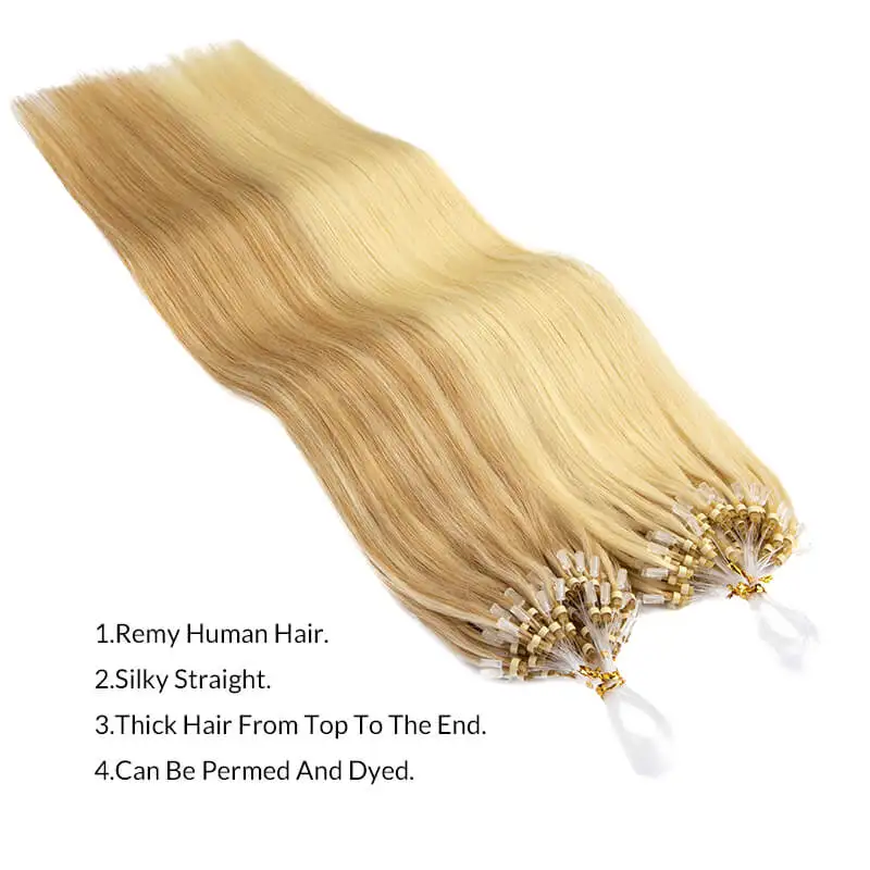 Straight Micro Links Hair Extensions Human Hair 50Pcs/Set Micro Loop Human Hair Extension For Women Natural Invisible Fish Line