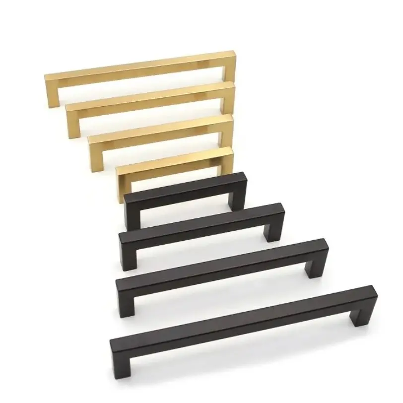 Tiradores de muebles cepillados cuadrados simples, tiradores de puertas de armario de cocina negros de acero inoxidable, perillas de cajón, herrajes para muebles