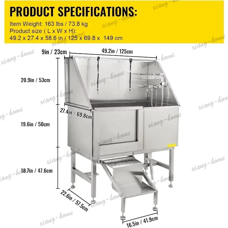 FG 2026 Dog Grooming Tub Professional Stainless Steel Pet Dog Bath Tub With Door Faucet & Accessories Dog Washing Station Bathtu