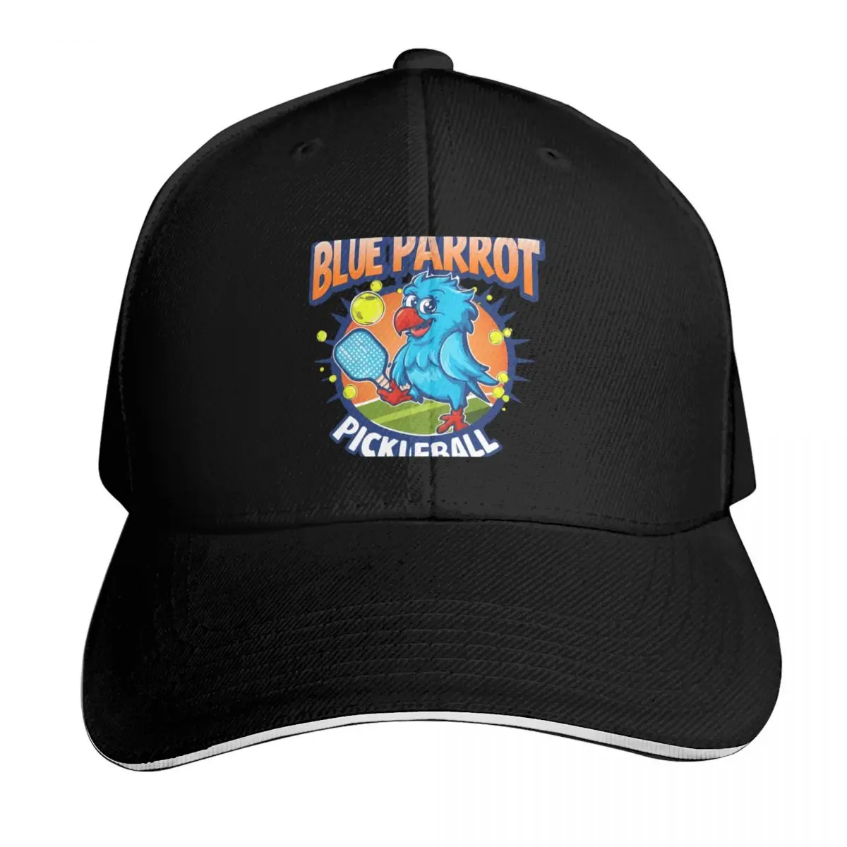 Sporty Blue Parrot Pickleball Enthusiast Baseball Cap Summer Beach Travel Streetwear Hip Hop Trendy Vintage Retro Embroidered