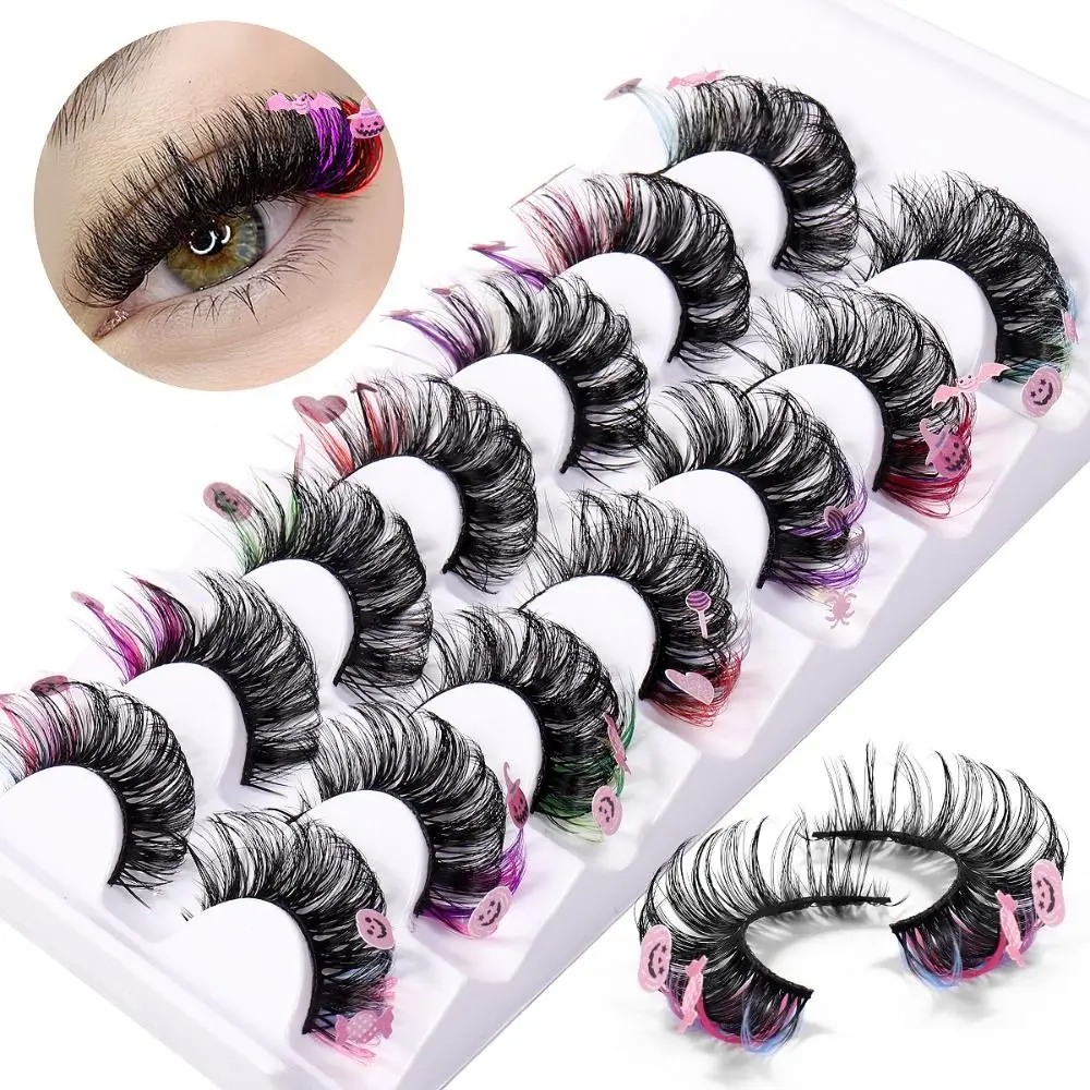 7 Pairs Dramatic Colorful Eyelashes Thick Fluffy Pumpkin Witch Halloween Sequin Mink Eyelashes Bat Full Strip
