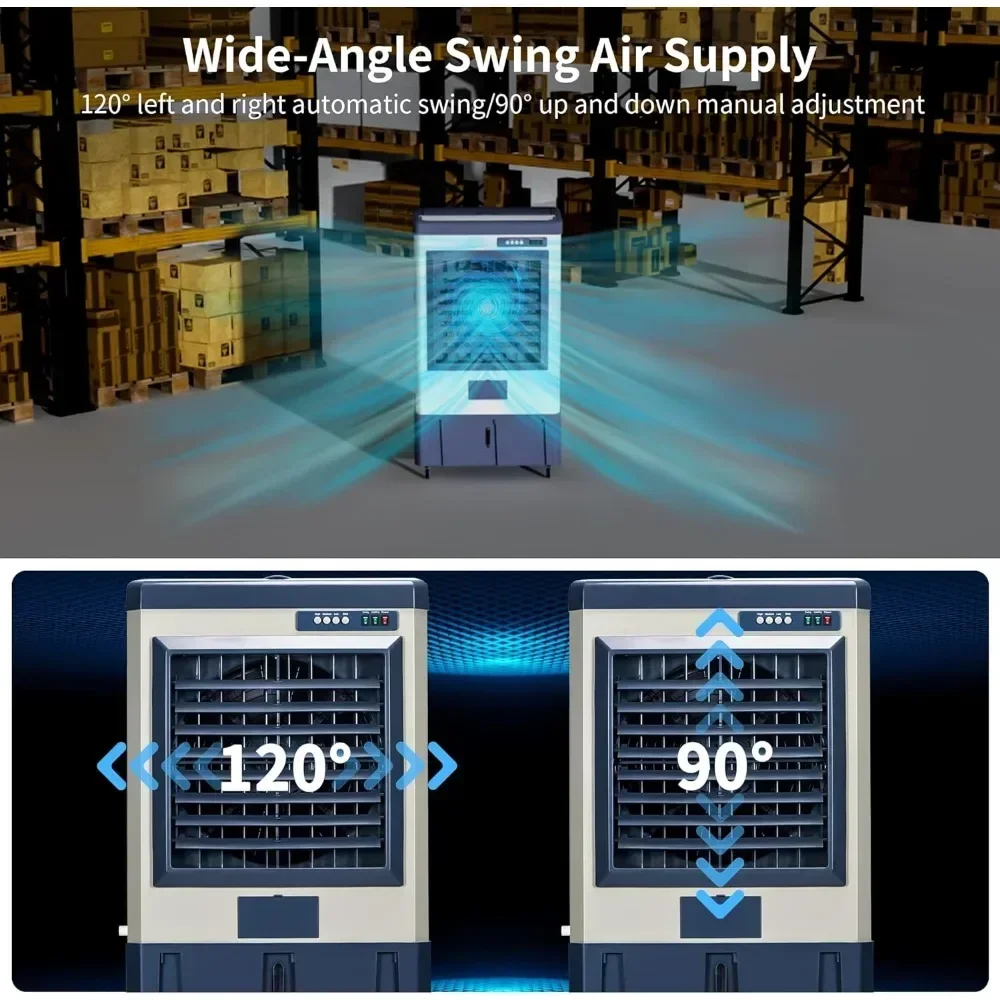 Enfriadores de aire evaporativos, Enfriador de aire portátil con llenado automático continuo, de 120 ° oscilante, modo de 3 velocidades, ventilador enfriador