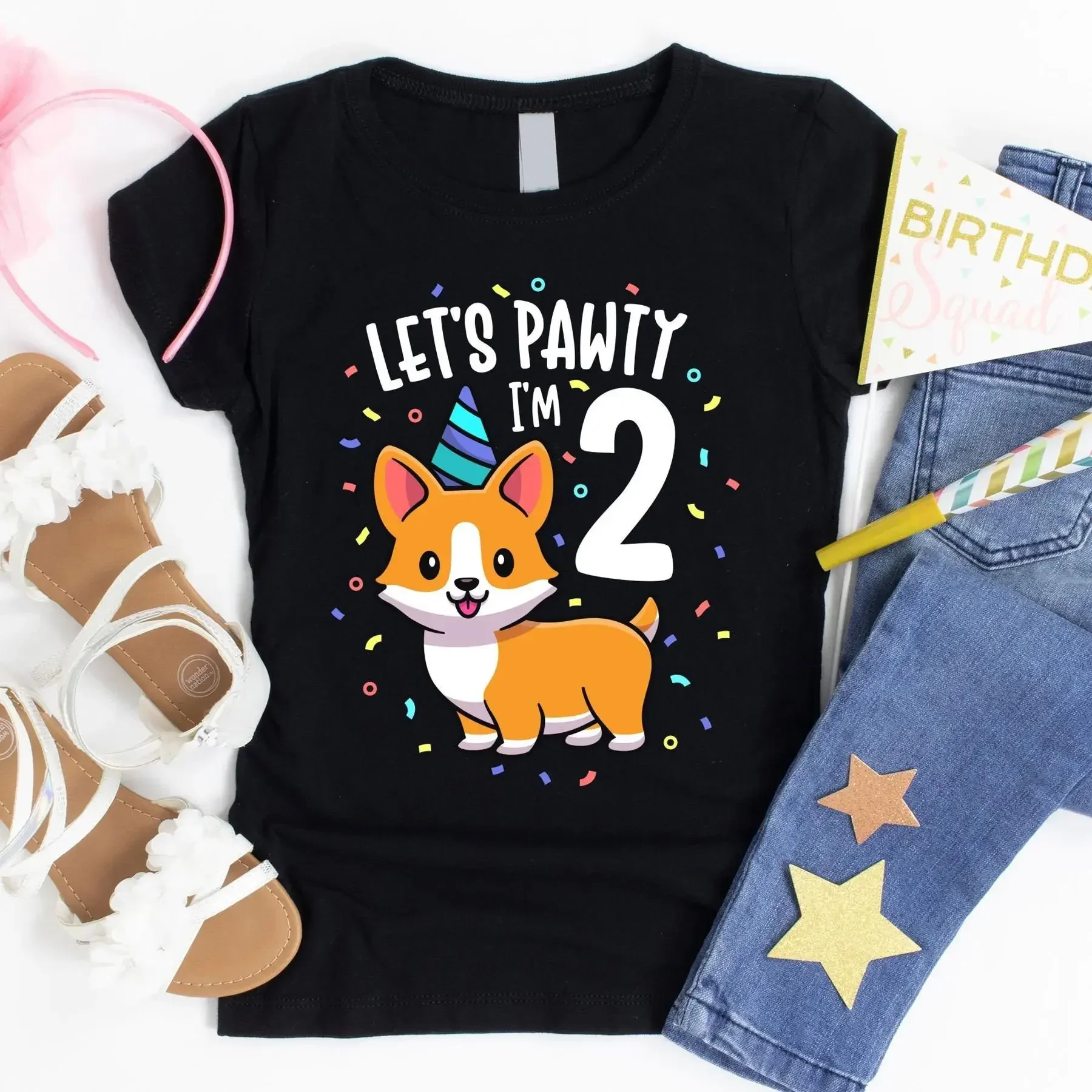 Let s Pawty I m 2 T Shirt Corgi Birthday 2nd s Two Party Love Corgis Mom