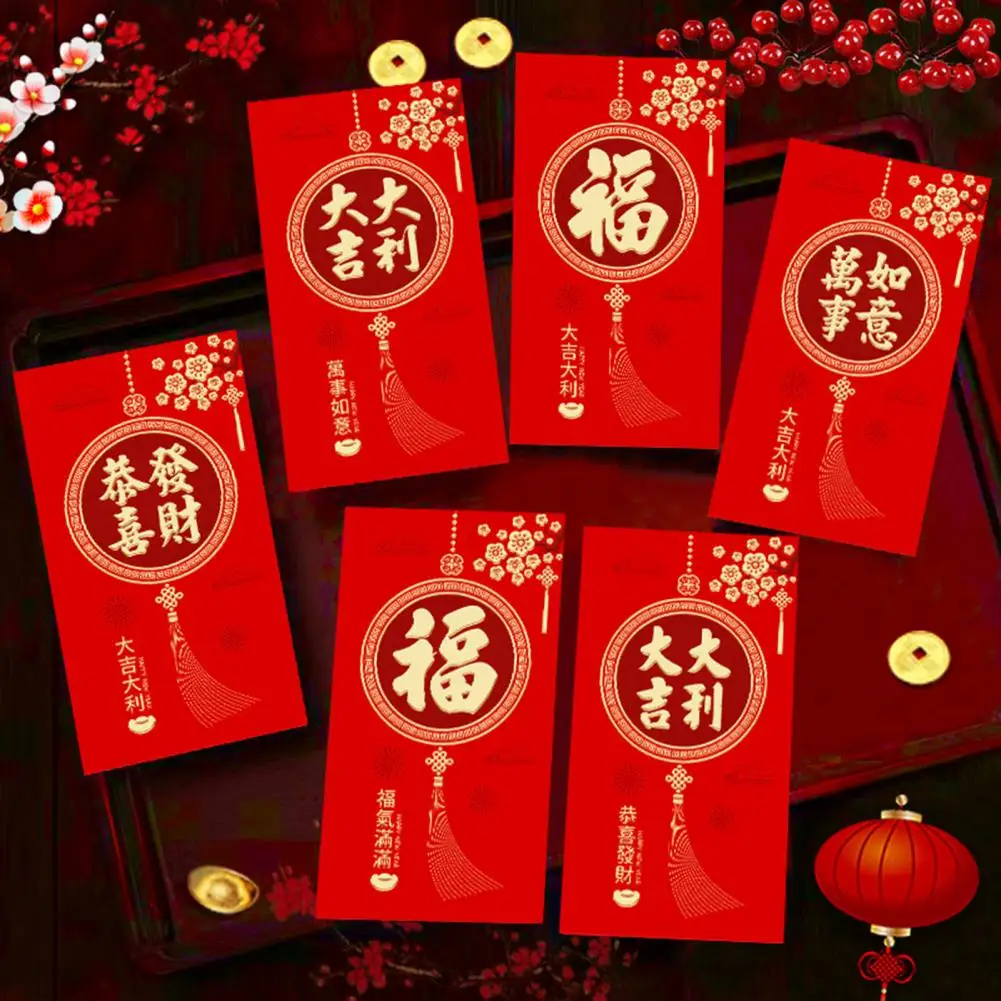 Enveloppes porte-bonheur rouges pour le nouvel an chinois, paquets d'argent, thème de la salle, convocation du festival du printemps, 2025, 6 pièces