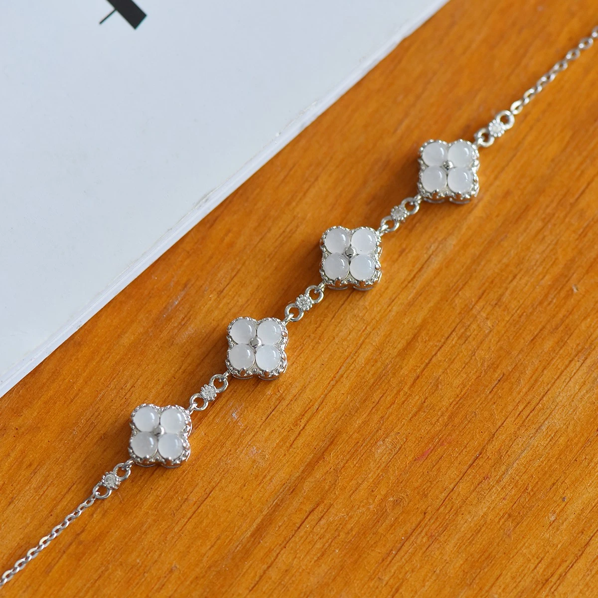 Genuine China Nephrite Stone White Hetian Jade 925 Silver Four-leaf Clover Bracelets Women Certified Jewelry For Girlfriend Gift