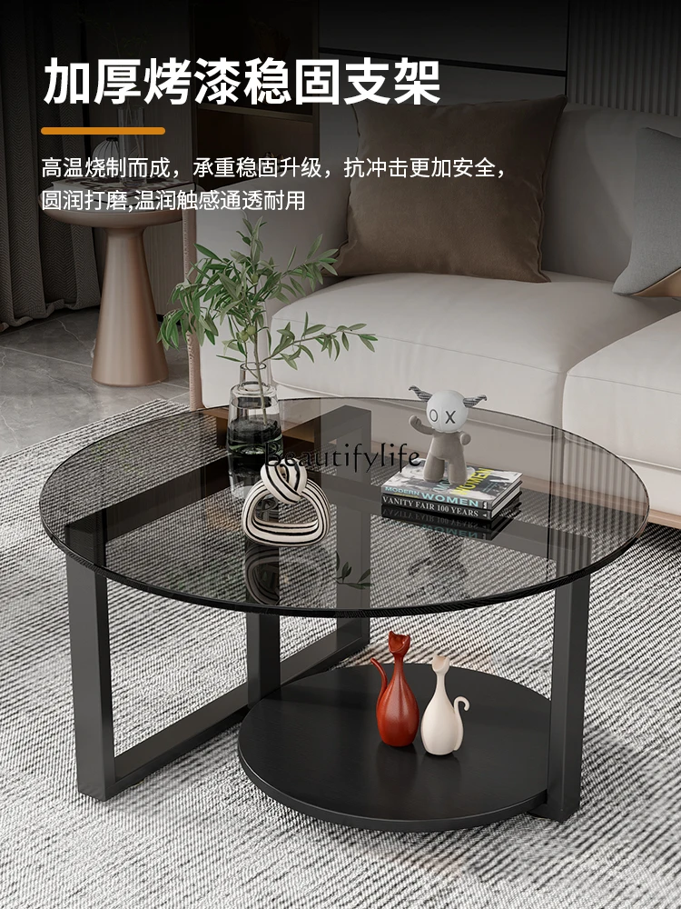 Living Room Home Small Apartment Balcony Simple Coffee Table Bedroom Creative Glass Small round Table