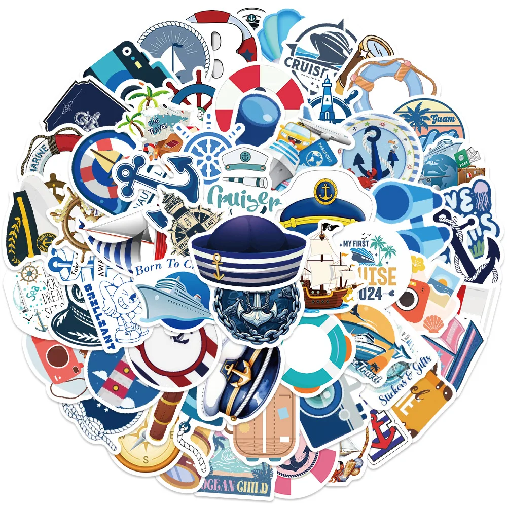 62 Stück nautische Aufkleber nautischer Anker DIY Aufkleber Scrapbooking Telefon Gepäck Skateboard wasserdichte Graffiti Aufkleber
