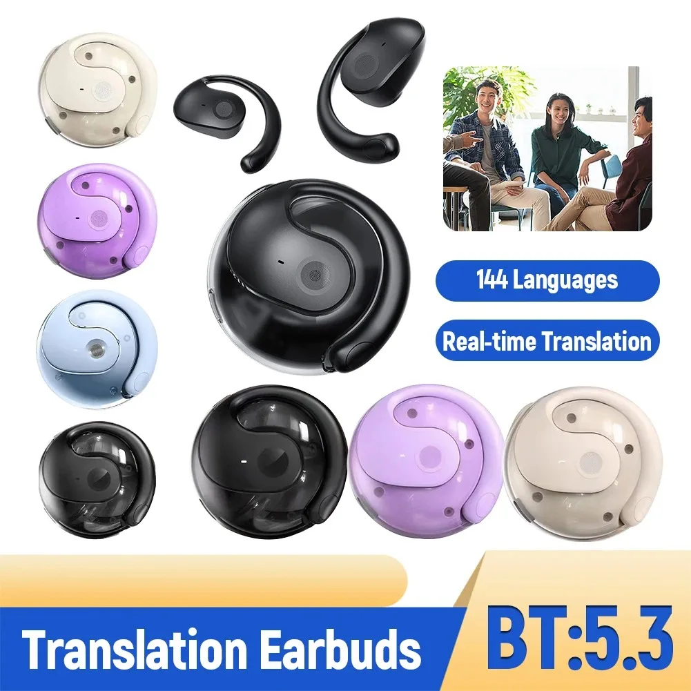 Wireless Bluetooth AI Translator Earbuds Real-Time 144 Languages AI Translation Noise Cancelling Headphones for Travel Meetings